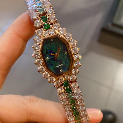 Elegant Full Diamond Green Watch - A Timeless Accessory for Sophisticated Style - ForVanity watches, women's jewellery & watches watches
