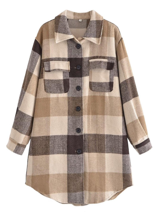 Women's Plaid Casual Mid-Length Coat - Stay Stylish and Comfortable - ForVanity coat, jackets & coats, women's clothing, wool Coat