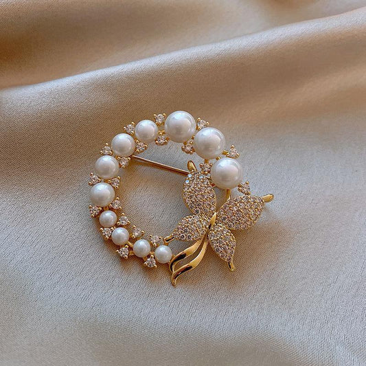 Studded Butterfly Pearl Ring Brooch - ForVanity pins & brooches, women's jewellery & watches Brooches