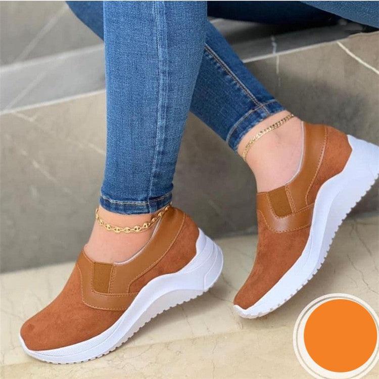 Comfortable Women's Slip-On Sneakers with Breathable Cotton Upper and Low Wedge Heel - ForVanity sneakers, women's shoes Sneakers