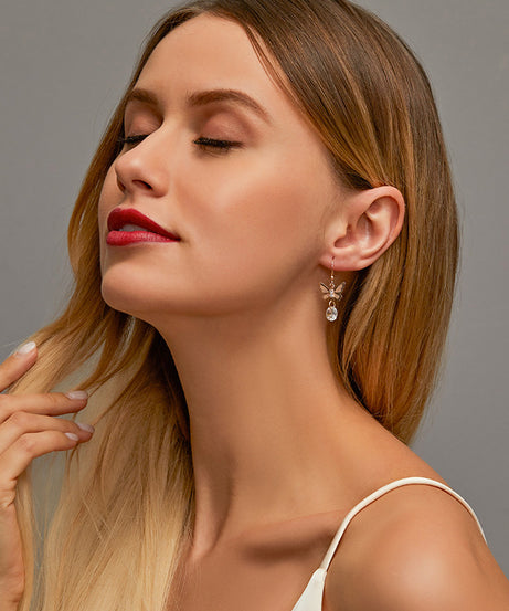 Elegant Butterfly Crystal Drop Earrings — Gold or Silver