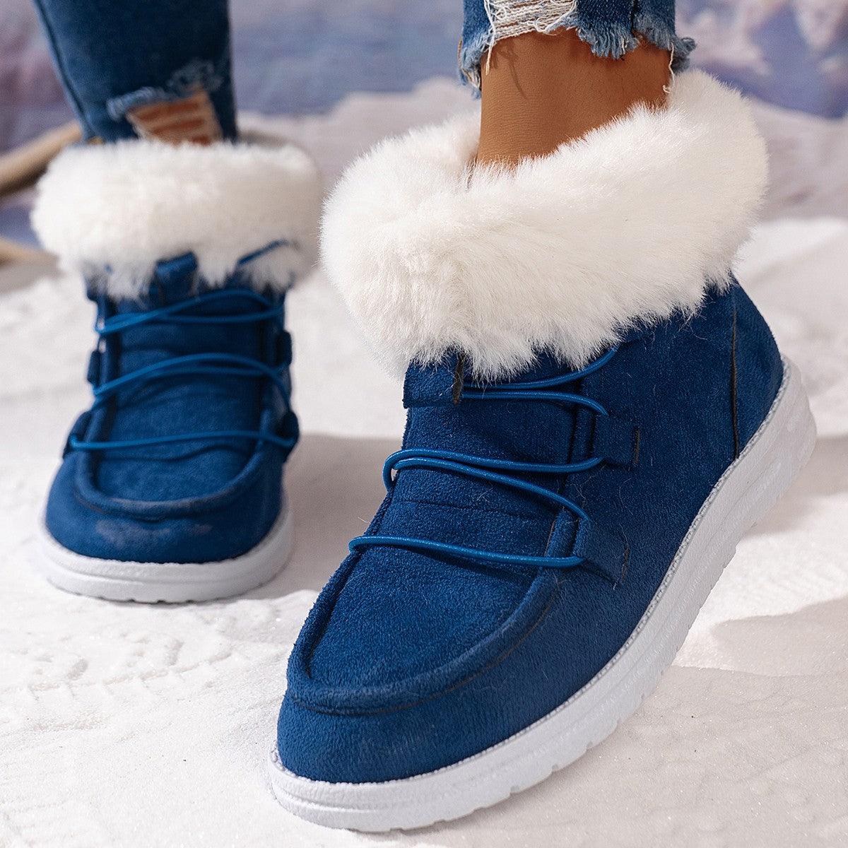 Winter Fleece Snow Boots For Women New Style Furry Casual Flat Plush Shoes Women's Warm Ankle Boots - ForVanity Boots