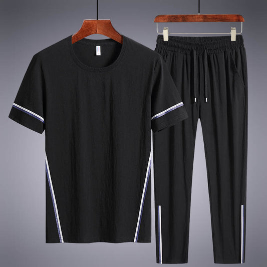 Men's Summer Sportswear Set - Casual T-shirt & Nine-Point Pants