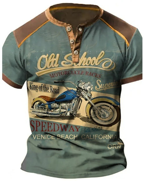 Men's Retro Motorcycle Tee: Digital Print & Streetwear Edge
