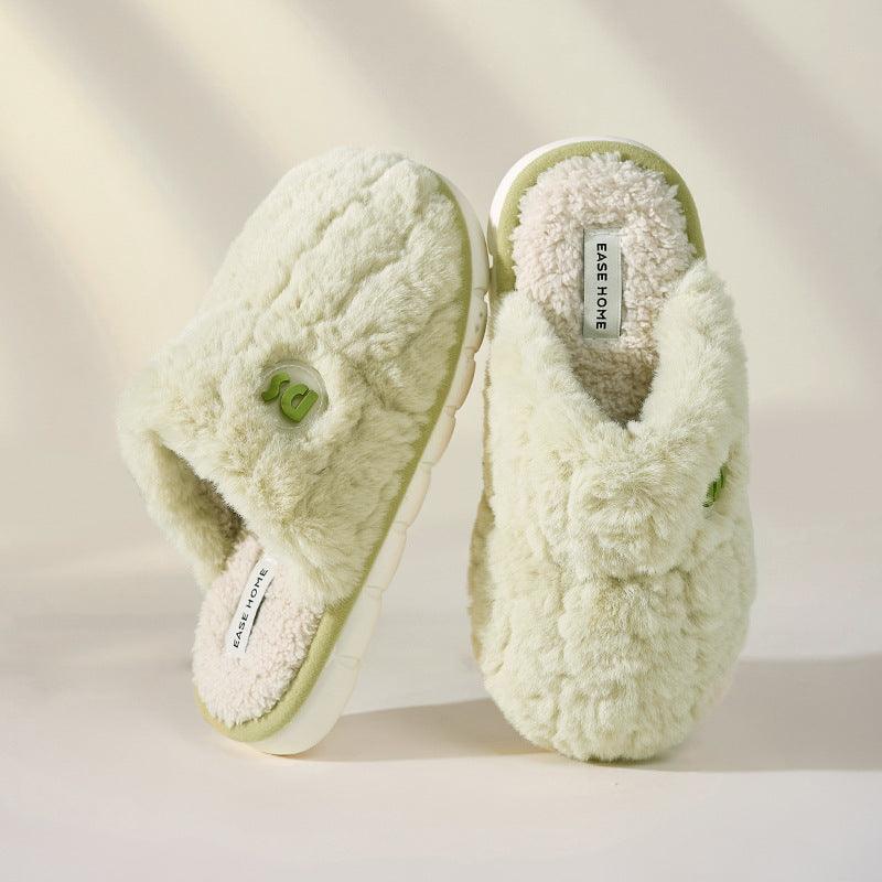 Warm Winter Plush Slippers Women Non-slip Thick-soled Fluffy Slippers Couple Slippers Men Indoor Bedroom Soft Solid House Shoes - ForVanity SLIPPERS