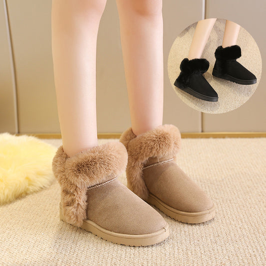 Snow Boots For Women Students Winter Warm Slip On Fluffy Platform Comfy Fleece Ankle Boots Non-slip Plush Cotton Shoes