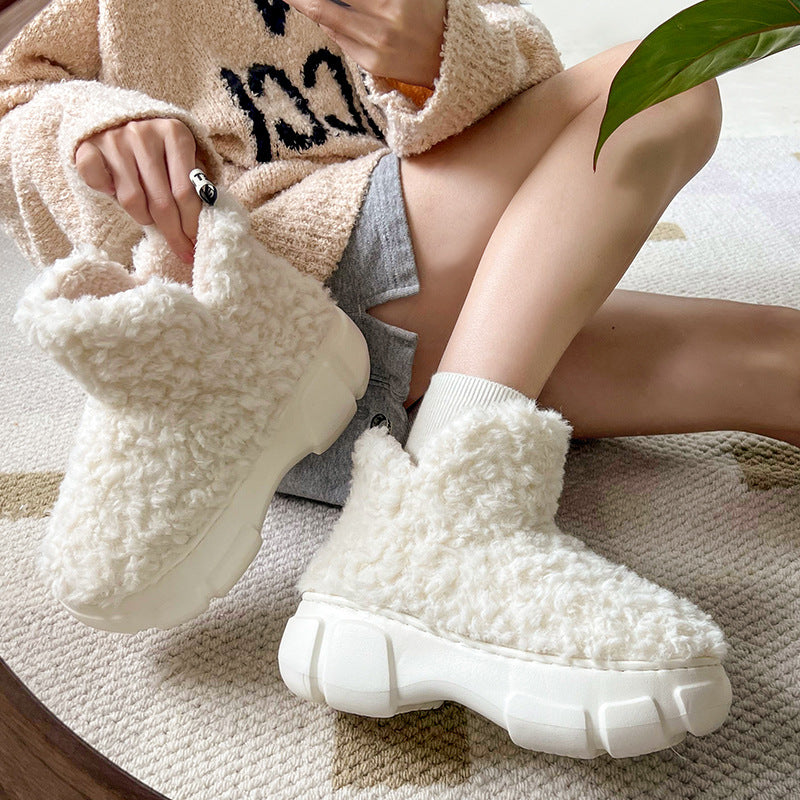 Winter Cashmere Snown Boots With 6cm Platform Warm Plus Velvet High-top Fleece Cotton Shoes Women Outdoor Indoor House Plush Shoes
