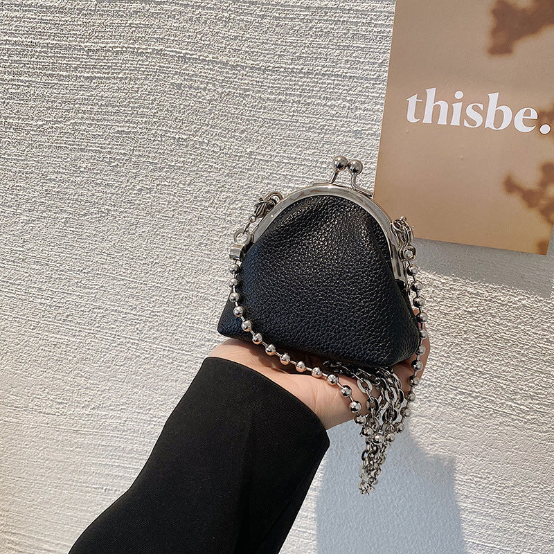 Stylish Mini Clip Mouth Bag with Metal Chain - PU Leather