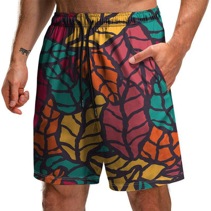 Men's Summer Leaf Series 3D Printed Casual Beach Shorts - ForVanity Beachwear, men's clothing, men's shorts, shorts, Summer Men's Shorts