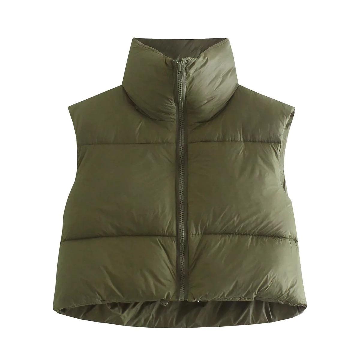 Winter Short Vest For Women Solid Color Zip Sleeveless Lapel Jacket Fashion Bread Coat - ForVanity Jacket