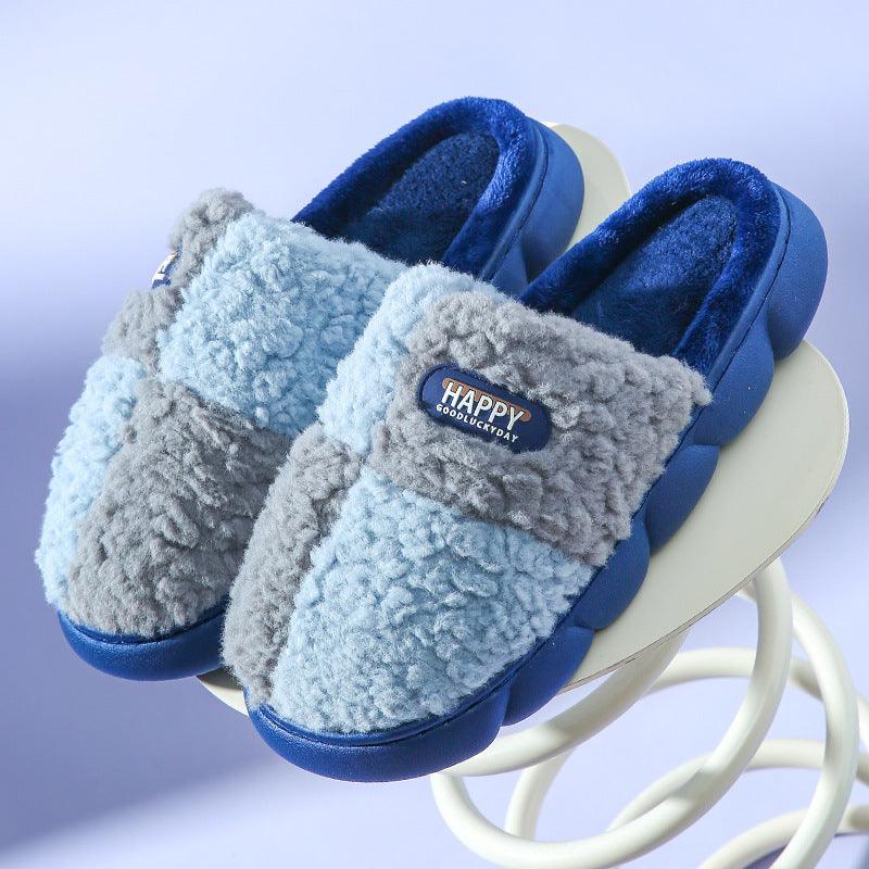 Color-matching Home Slippers Winter EVA Thick-soled Warm Plush Cotton Slippers Women Men Indoor Anti Slip House Shoes - ForVanity SLIPPERS