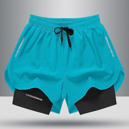 Double-Layered Quick-Dry Sports Shorts for Men: High-Elasticity Activewear