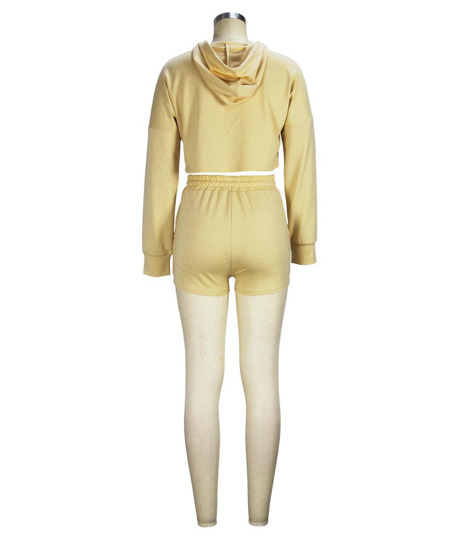 Women Long Sleeve Sweater Hooded Shorts Sports Outfit - ForVanity sweaters outfits, women's outfits Sweaters Outfits