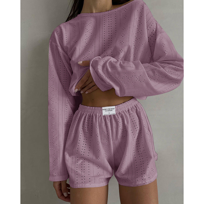 Simple Slim Fit Loose Pullover Top Shorts Outfit - ForVanity 