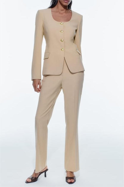 Women Blazer High Waist Flared Pants Suit