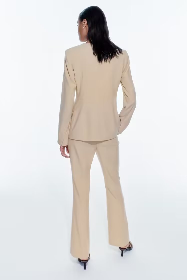 Women Blazer High Waist Flared Pants Suit