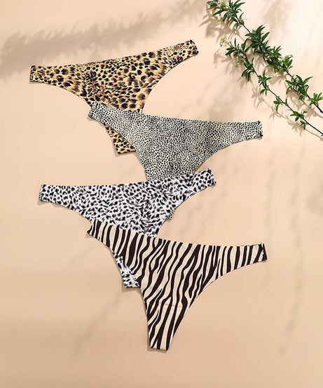 Leopard Print Low Waist Breathable Ice Silk Thongs - ForVanity underwear, women's lingerie Thongs