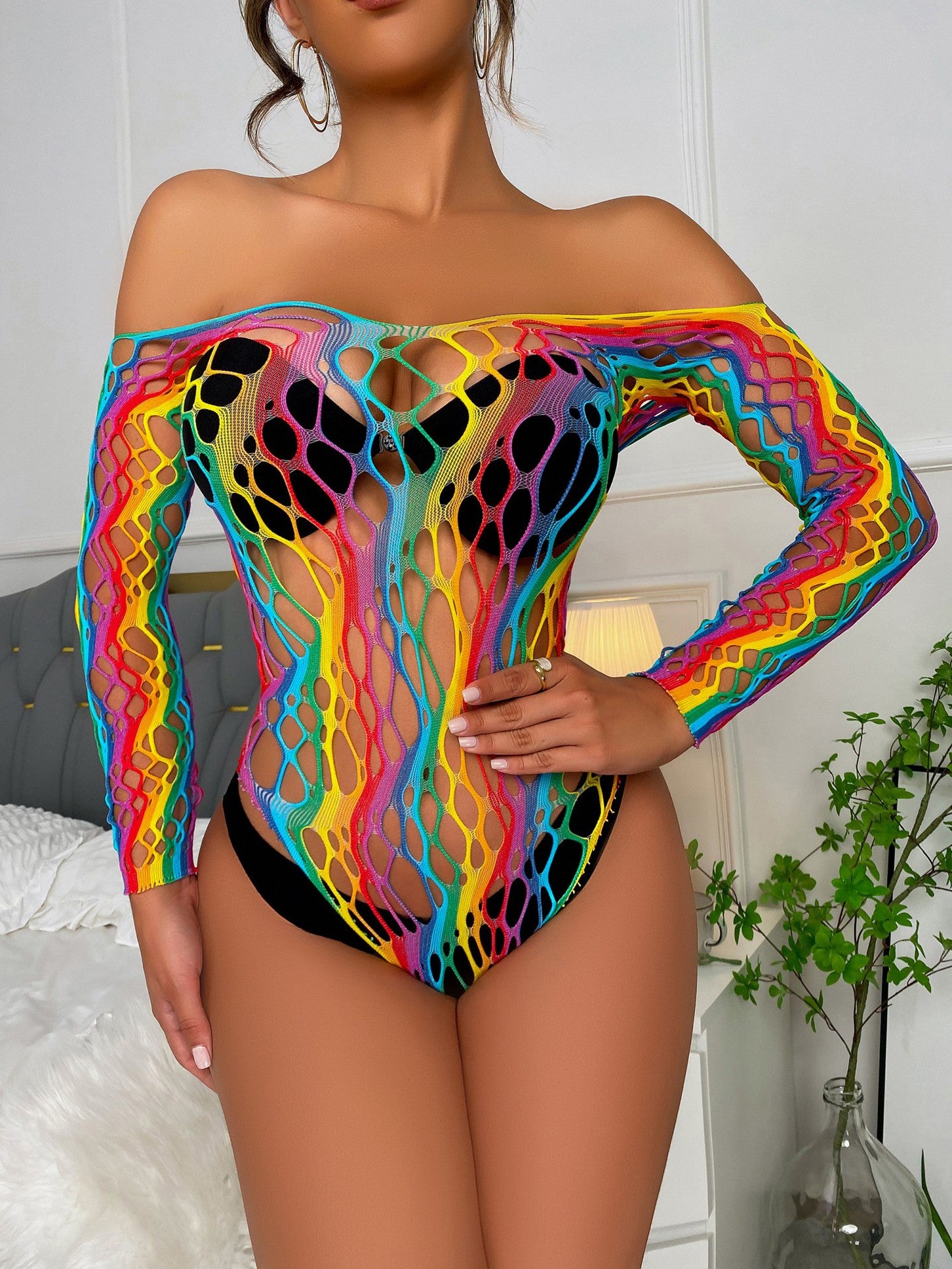 Underwear Hip Skirt Rainbow Color Fishnet