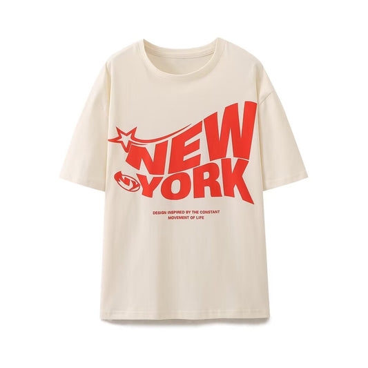 Women’s New York Printed Loose Fit Cotton T-Shirt - ForVanity women's clothing, women's t-shirts T-Shirts