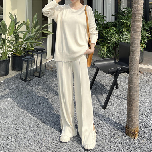 Loose Casual Sweater Knitted Wide Leg Pants Outfit