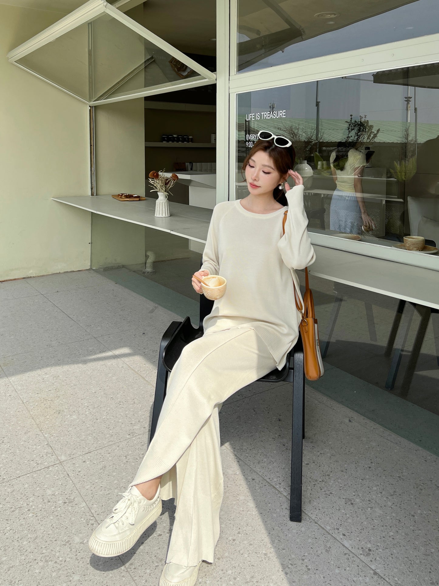 Loose Casual Sweater Knitted Wide Leg Pants Outfit