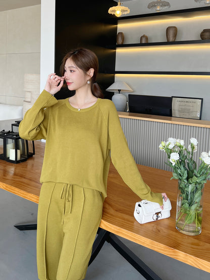 Loose Casual Sweater Knitted Wide Leg Pants Outfit