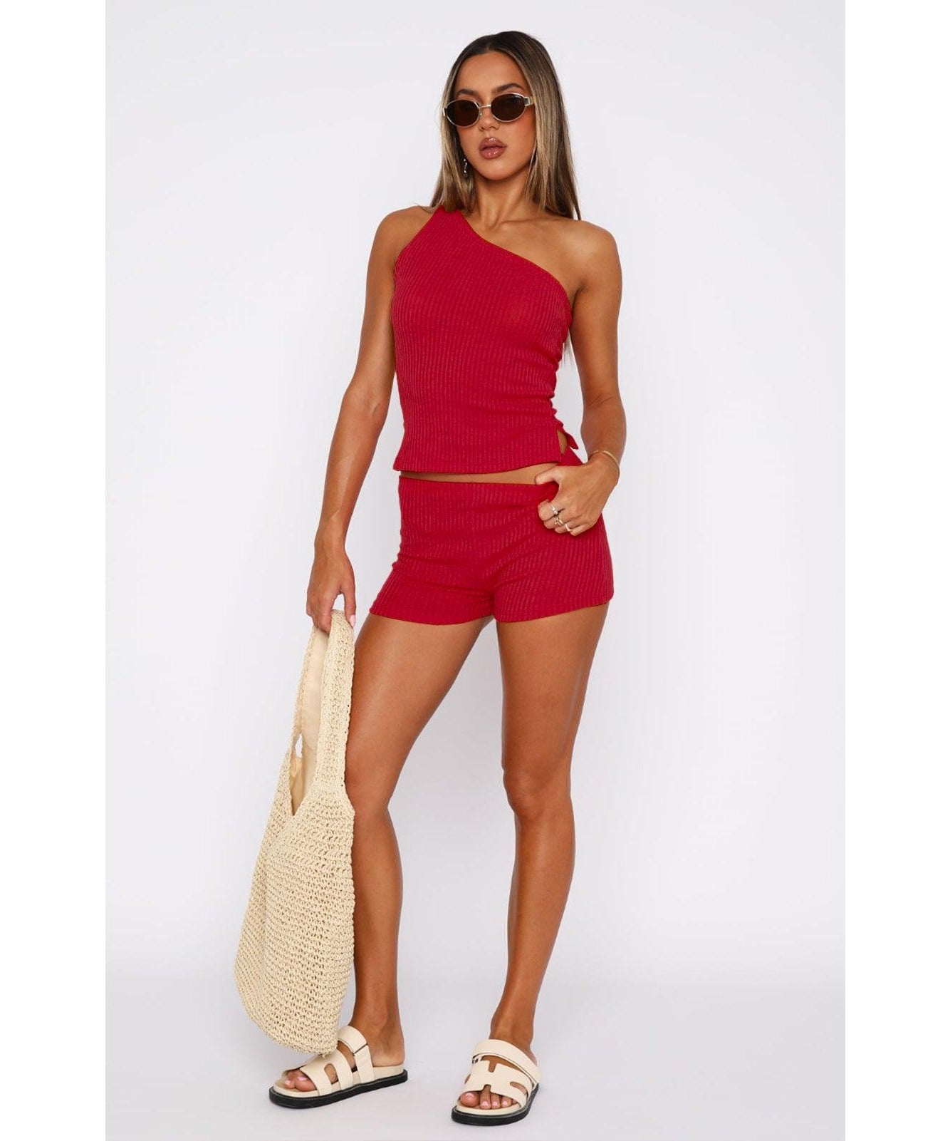 Women Sunken Stripe Shorts Outfit - ForVanity 