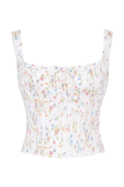 Floral Slim Fitting Pleated Camisole Top - ForVanity women's clothing, women's tops & tees Tops & Tees