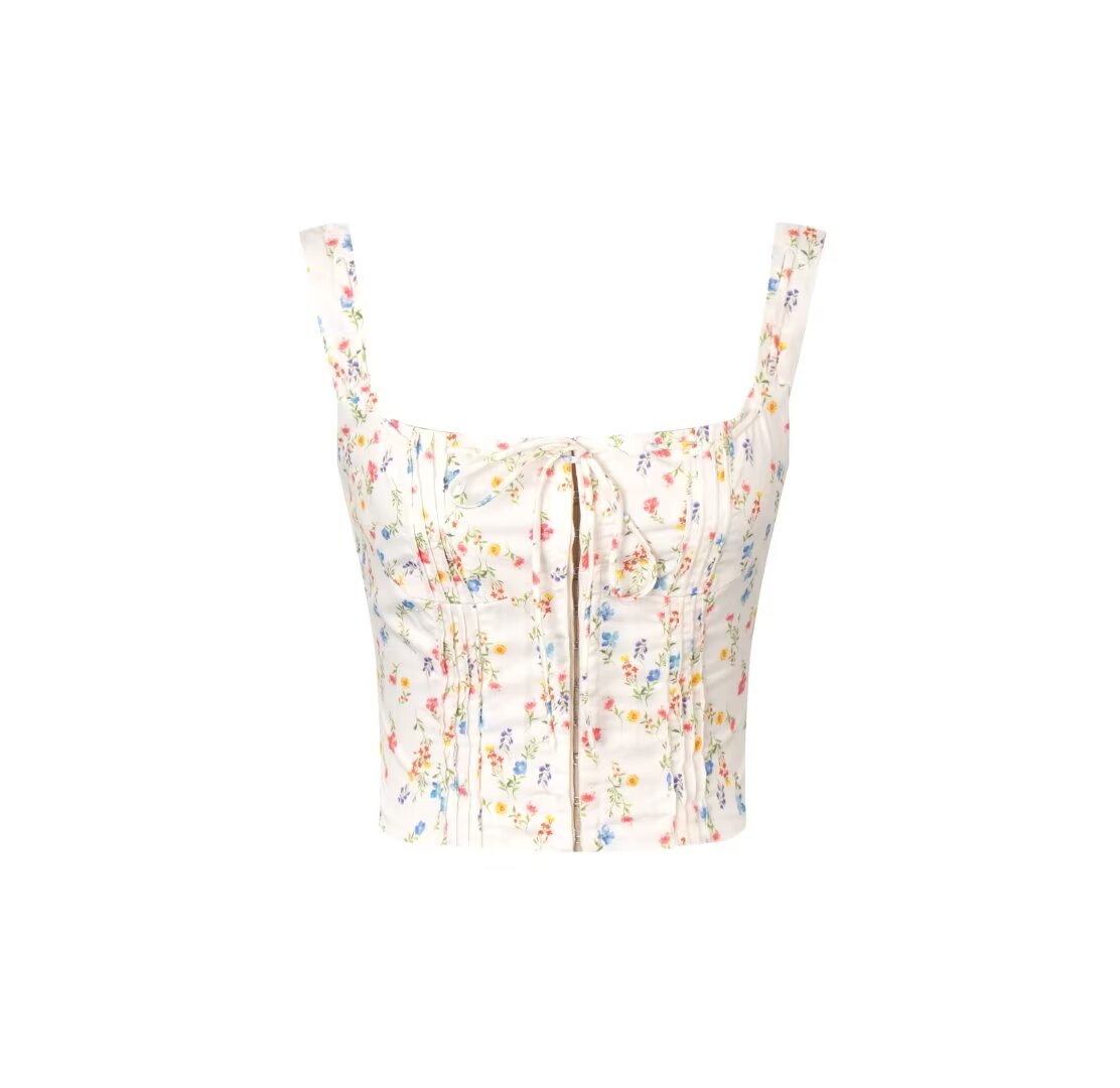 Floral Slim Fitting Pleated Camisole Top - ForVanity women's clothing, women's tops & tees Tops & Tees