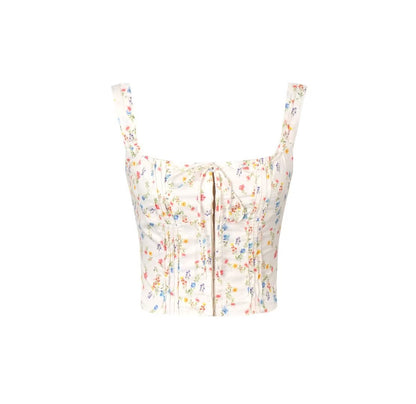 Floral Slim Fitting Pleated Camisole Top - ForVanity women's clothing, women's tops & tees Tops & Tees