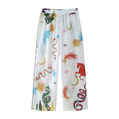 Summer Women Printed Positioning Shirt Loose Trousers Outfit