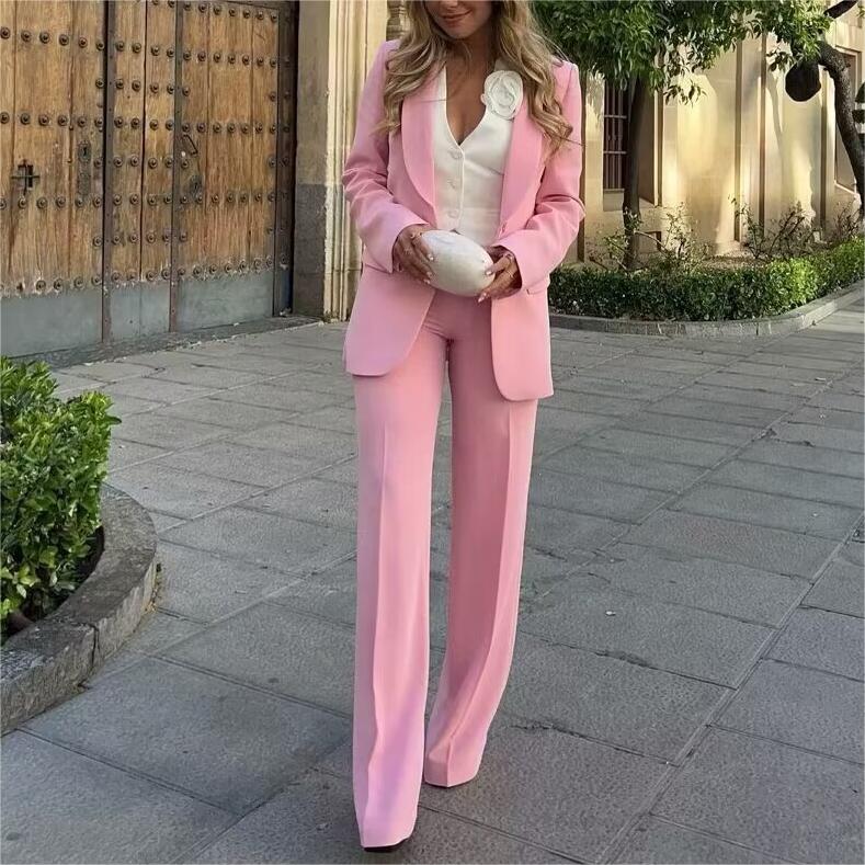 Women’s High-Grade Blazer & High Waist Straight Pants - Office Casual - ForVanity women's clothing, women's outfits, women's suits Pant Suits