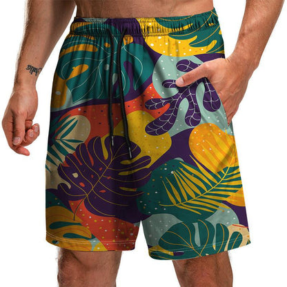 Men's Summer Leaf Series 3D Printed Casual Beach Shorts - ForVanity Beachwear, men's clothing, men's shorts, shorts, Summer Men's Shorts