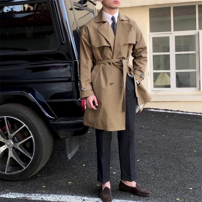 Commuting Mid-length Trench Coat With Double-breasted Lapels - ForVanity Men’s Jackets & Coats