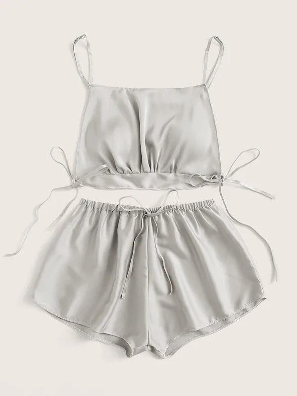 Elegant Satin Pajama Set with Lace Straps - ForVanity Sweet Dreams, women's lingerie SLEEP & LOUNGE