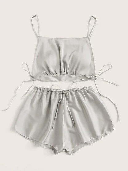 Elegant Satin Pajama Set with Lace Straps