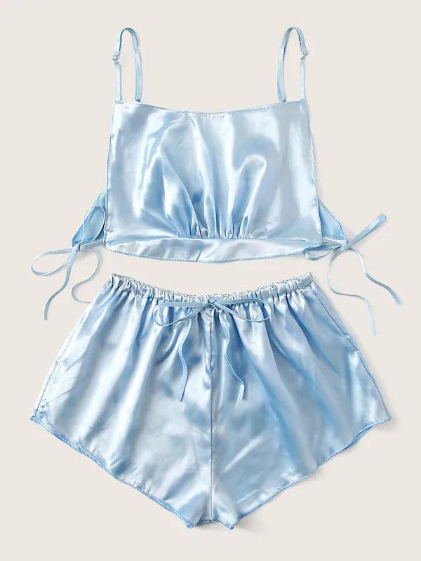 Elegant Satin Pajama Set with Lace Straps - ForVanity Sweet Dreams, women's lingerie SLEEP & LOUNGE