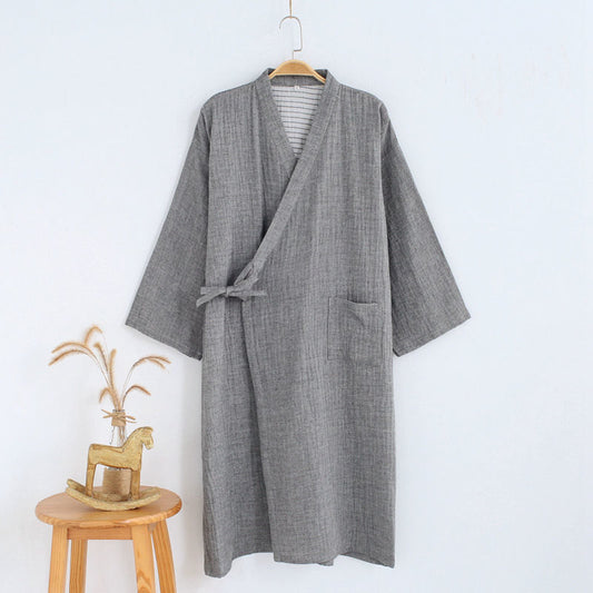 Men's Japanese-Styled Kimono Night Gown - Pure Cotton Bathrobe