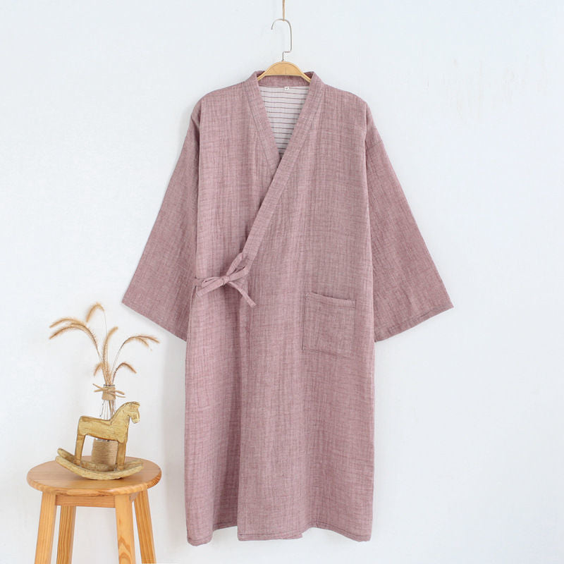 Men's Japanese-Styled Kimono Night Gown - Pure Cotton Bathrobe