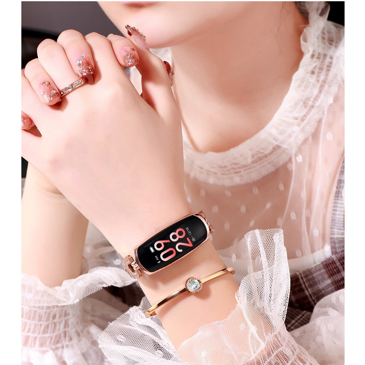 Elegant Diamond-Accent Smart Bracelet for Women