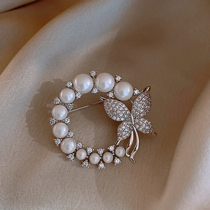 Studded Butterfly Pearl Brooch