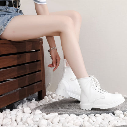 Unisex Eight-Hole British Style Leather Short Boots - Classic White - ForVanity boots, women's boots, women's shoes Boots