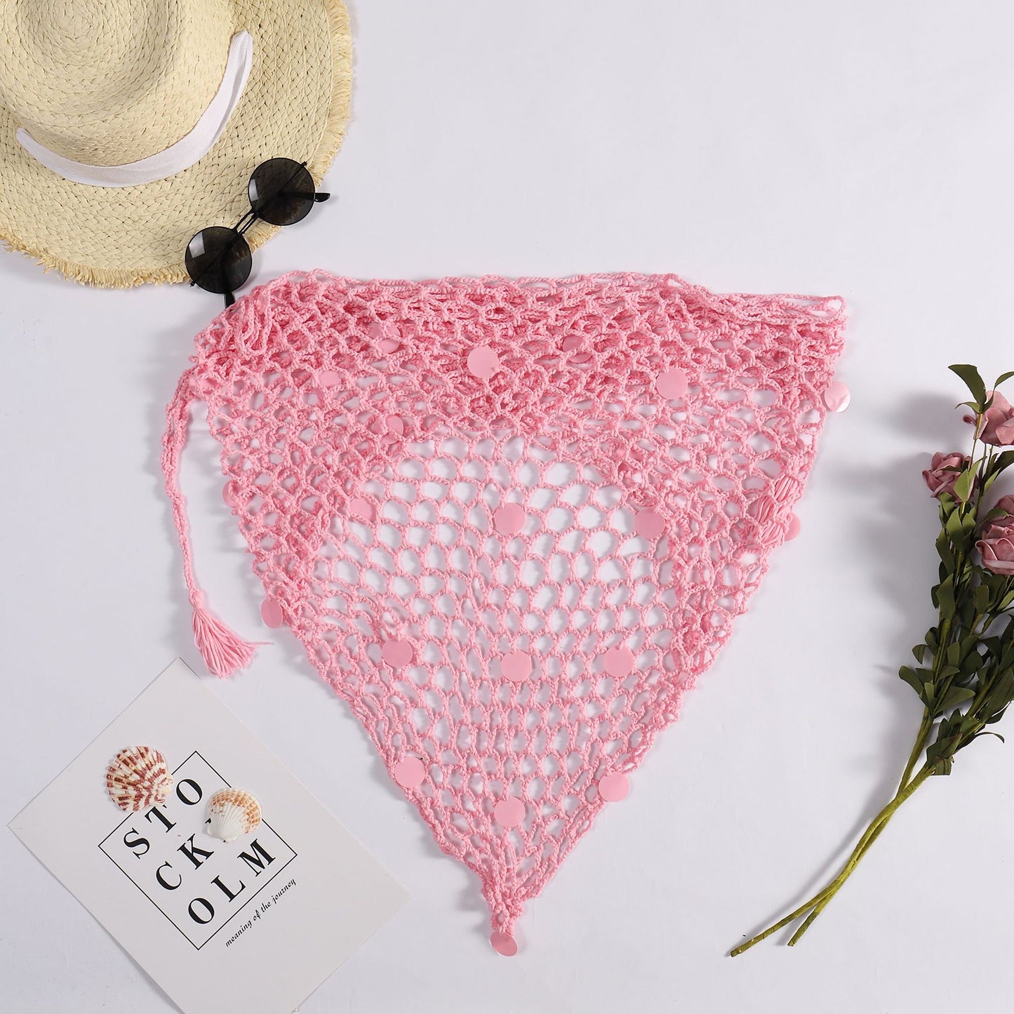 Summer Beach Fishnet Bright Dual-Use Triangular Binder Shawl - ForVanity women's lingerie, women's swimwear Skirt