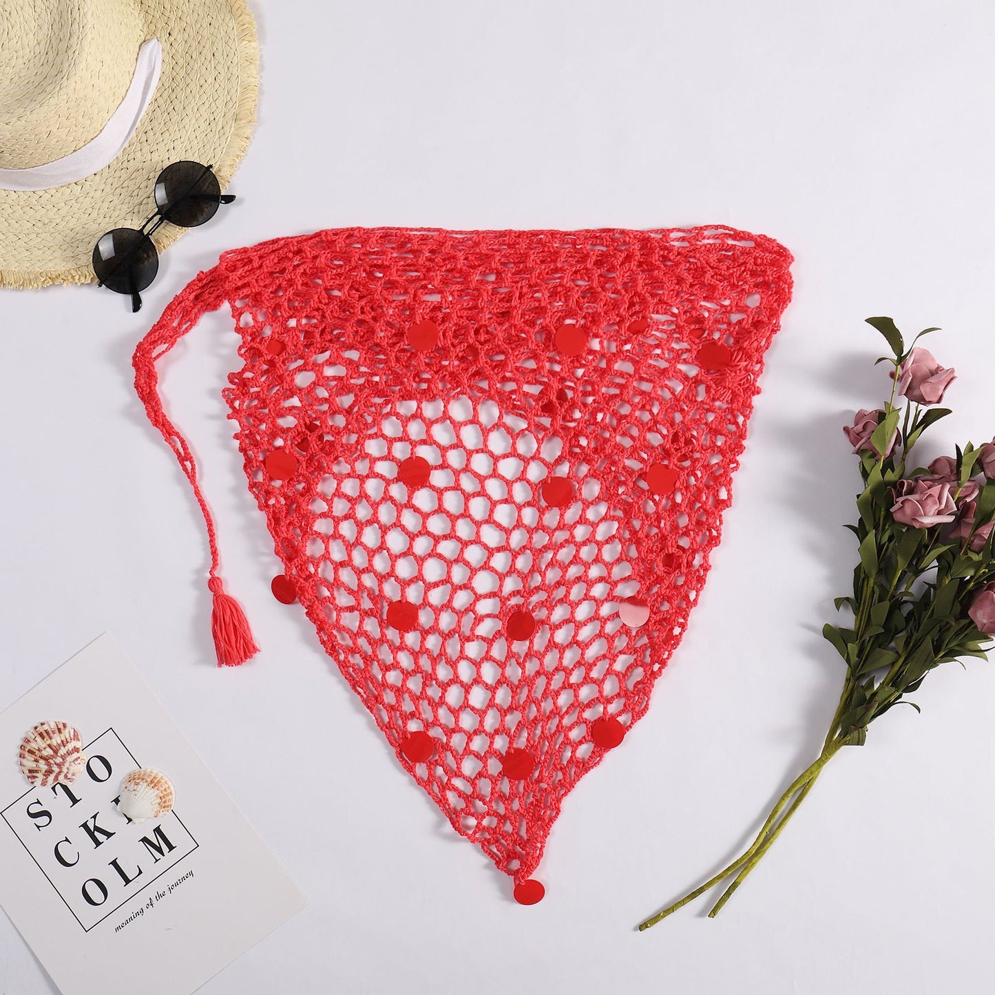 Summer Beach Fishnet Bright Dual-Use Triangular Binder Shawl - ForVanity women's lingerie, women's swimwear Skirt