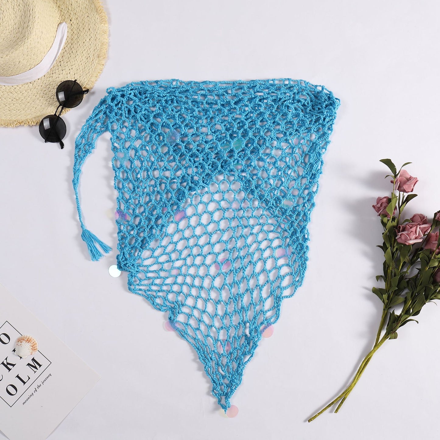 Summer Beach Fishnet Bright Dual-Use Triangular Binder Shawl - ForVanity women's lingerie, women's swimwear Skirt