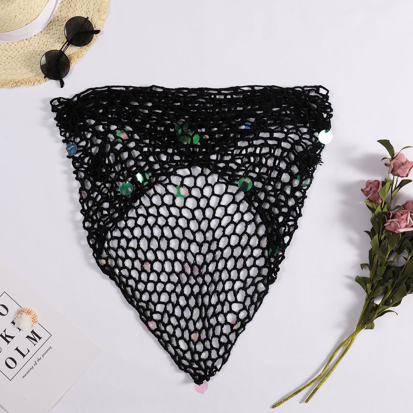 Summer Beach Fishnet Bright Dual-Use Triangular Binder Shawl - ForVanity women's lingerie, women's swimwear Skirt