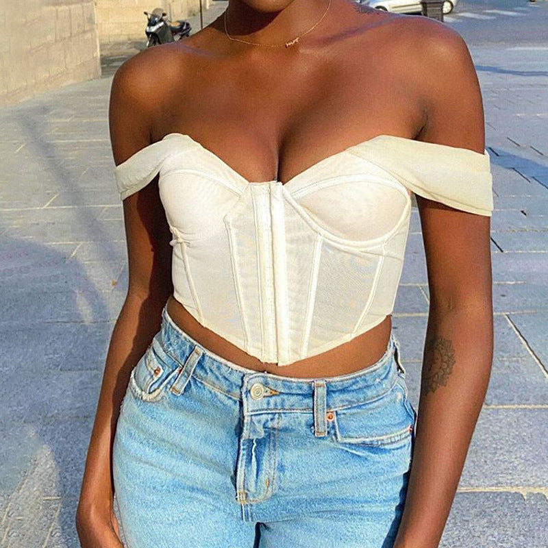 Off Shoulder Mesh Bandeau Crop-Top for Women