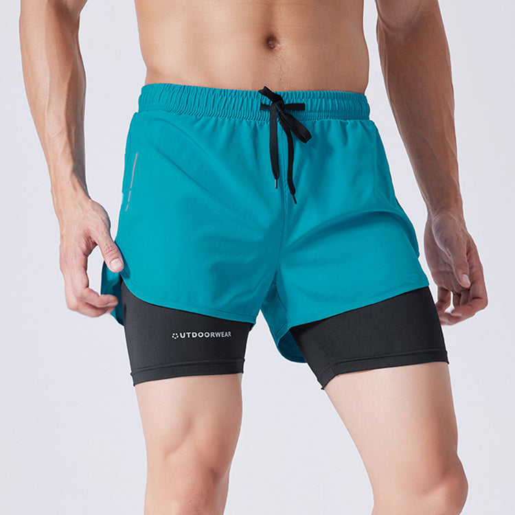 Double-Layered Quick-Dry Sports Shorts for Men: High-Elasticity Activewear