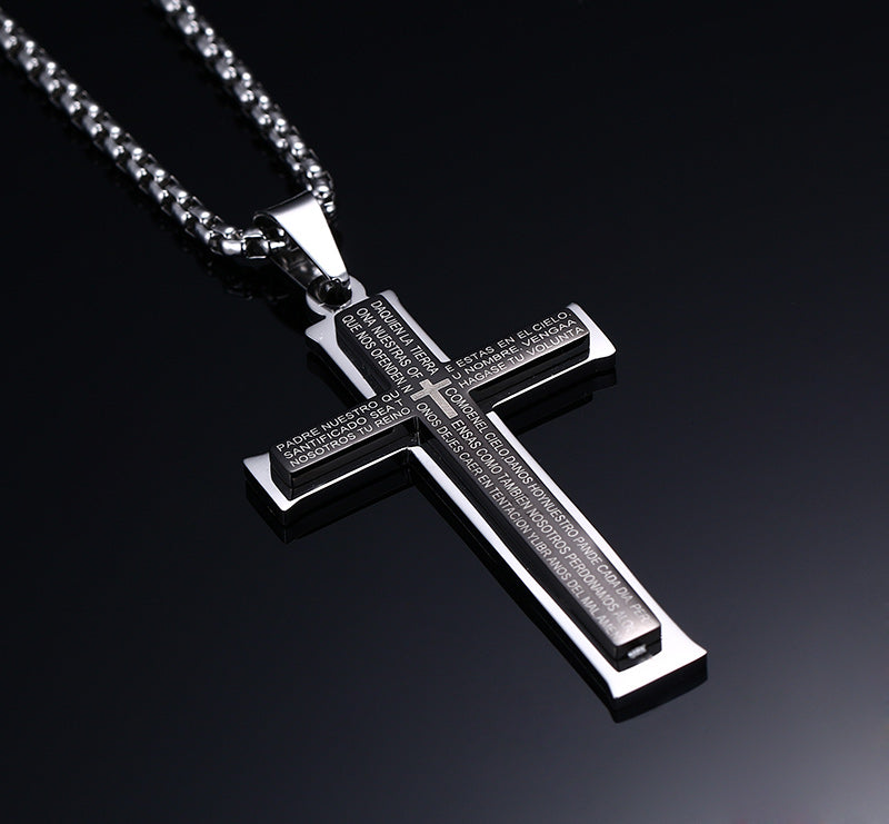 Stainless Steel Double Cross Pendant Necklace - ForVanity men's jewellery & watches, necklaces & pendants Necklaces