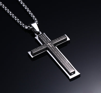 Stainless Steel Double Cross Pendant Necklace